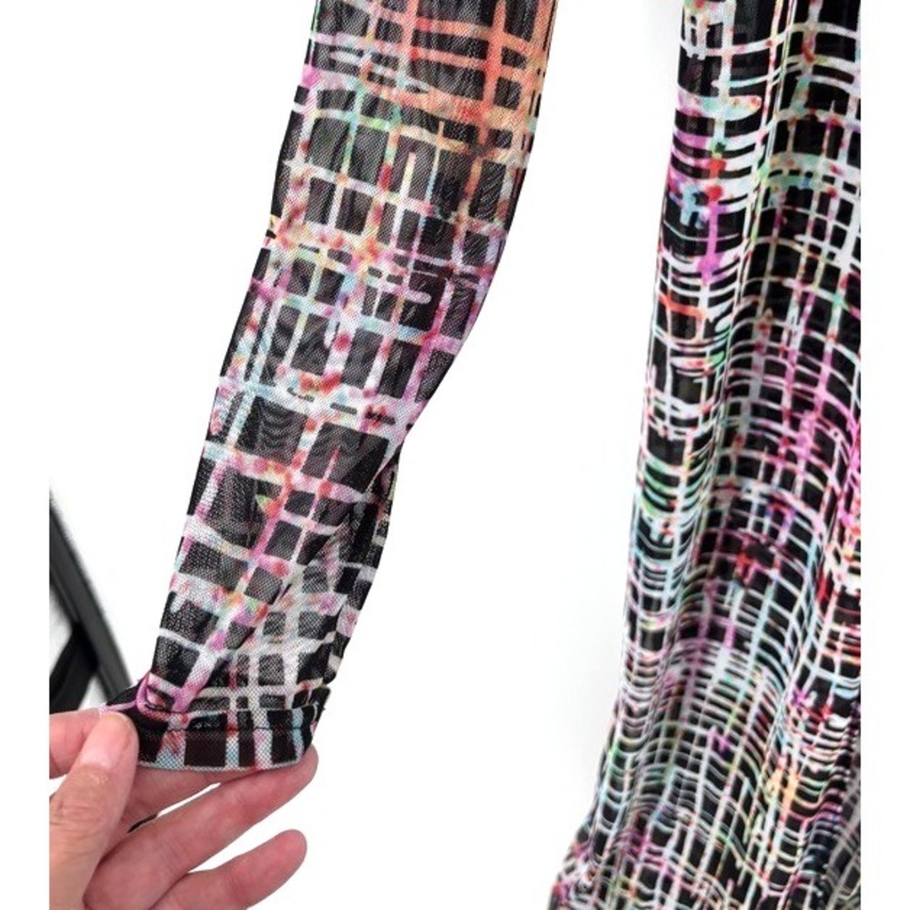 NYJC Womens Long Duster Cardigan Sz S-M Sheer Mesh Abstract Stretch Resort Artsy - Picture 6 of 10